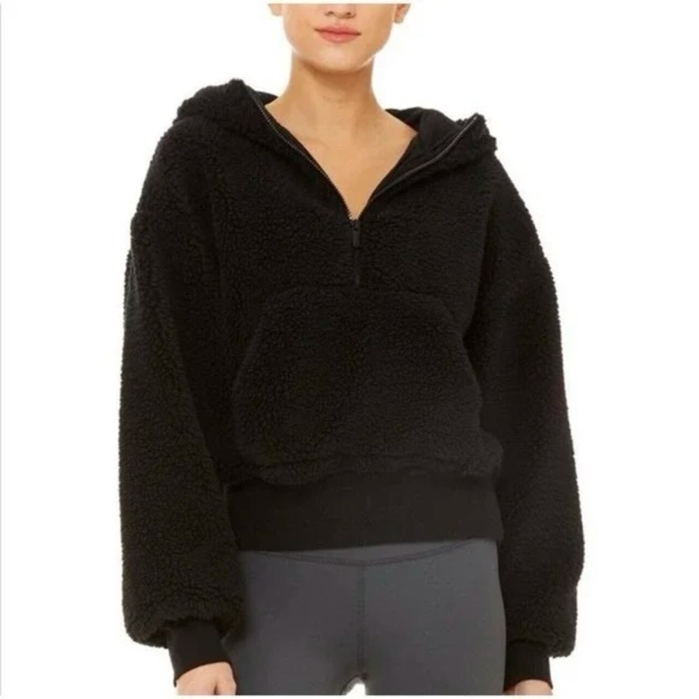 ALO Yoga Sherpa Streetside Half Zip Hoodie Black Size XS
